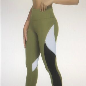 High-Waist Olive Green Colorblock Leggings